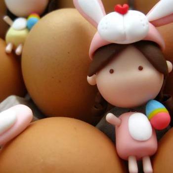 Easter Bunny Mantou Keychain Clay